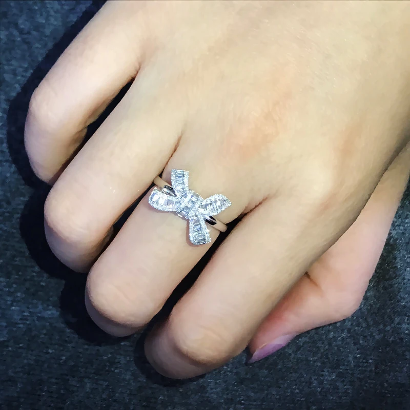 

New Arrival Bow Tie Ladder Diamond Rings Beautiful Luxury Simulation Fashion Jewelry Temperament Female Wedding Ring for Women