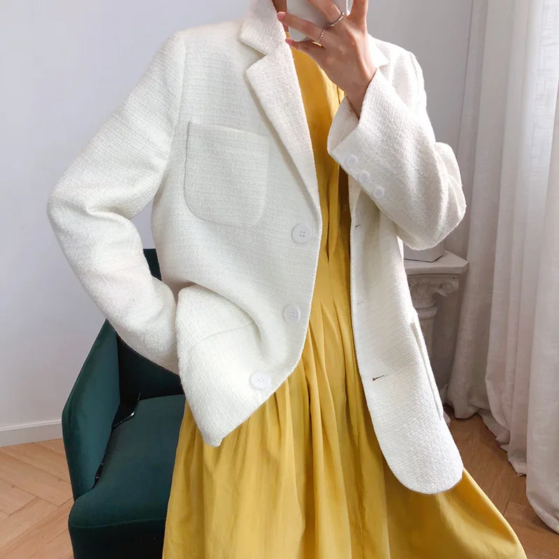 Новый Повседневный осенний однобортный Блейзер белая женская верхняя одежда