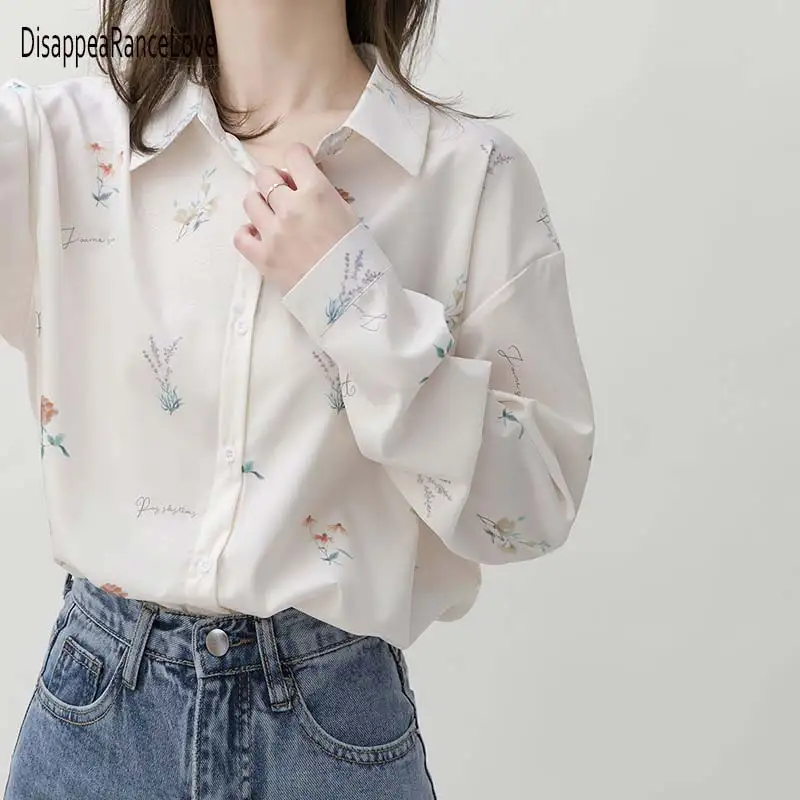

2022 Korean Office Ladies Elegant Shirt Blouse Women Fashion Button Up Satin Shirt Vintage White Long Sleeve Shirts Tops
