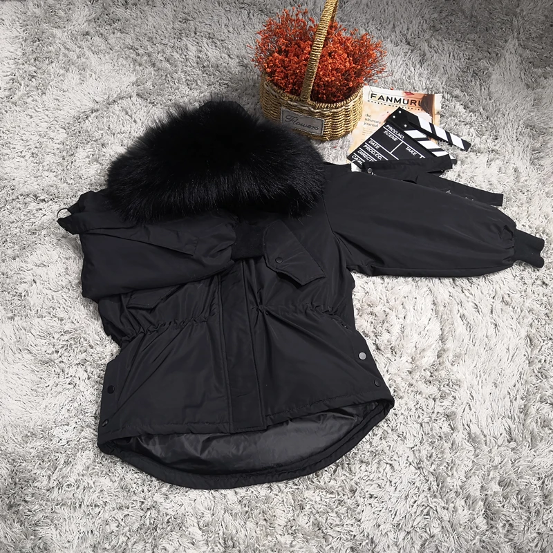 

Женская куртка с капюшоном и натуральным мехом енота, теплая парка средней длины на белом утином пуху, Свободное пальто, для зимы, 2019
