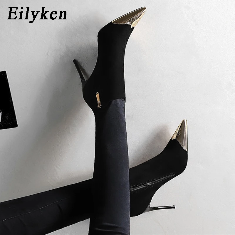 

Eilyken/Новый дизайн; Женские зимние теплые короткие плюшевые ботильоны с металлическим украшением и острым носком; Женская обувь; Модная обув...