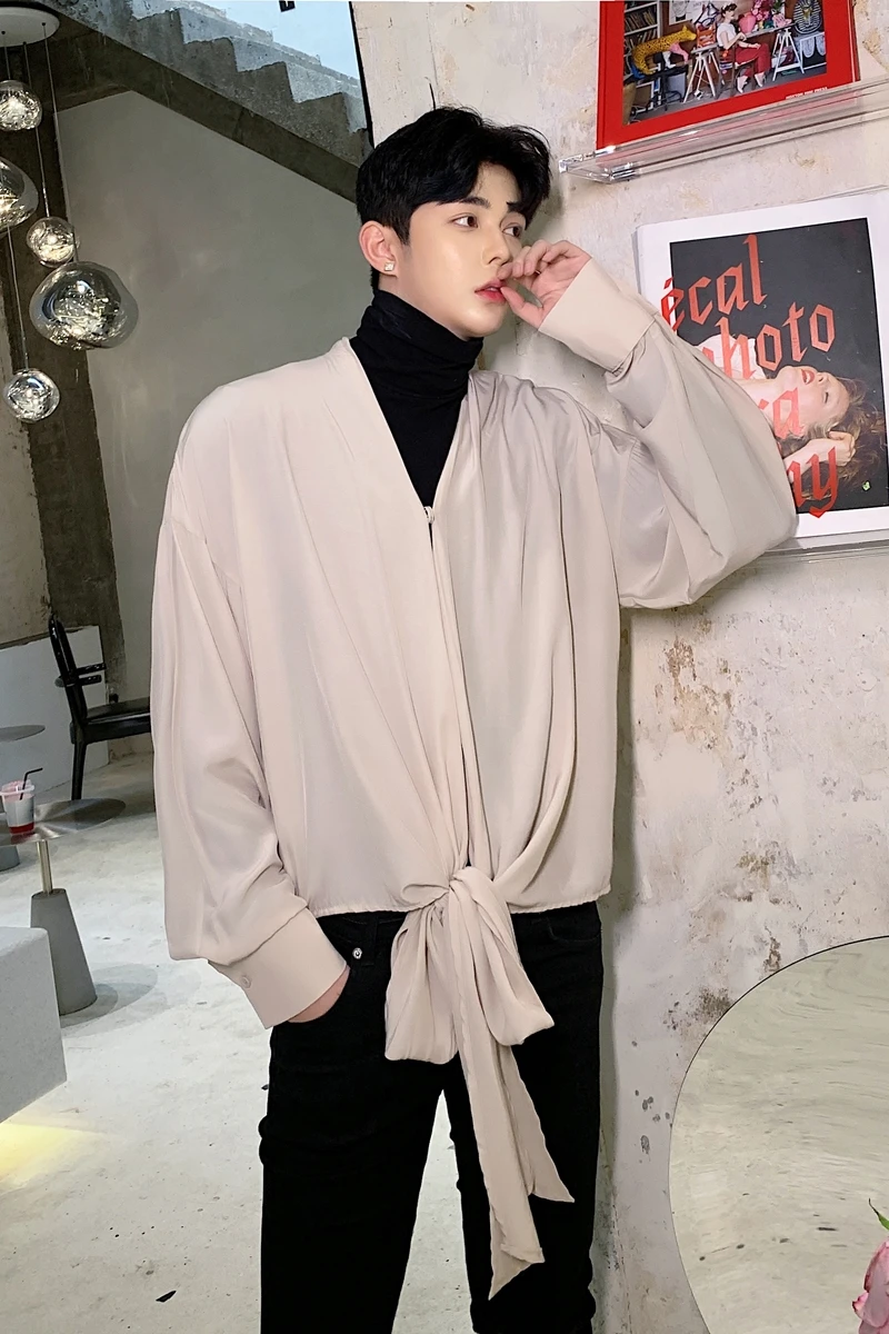 Мужские рубашки на молнии мужские платья кружевная рубашка 2019 осень Новое