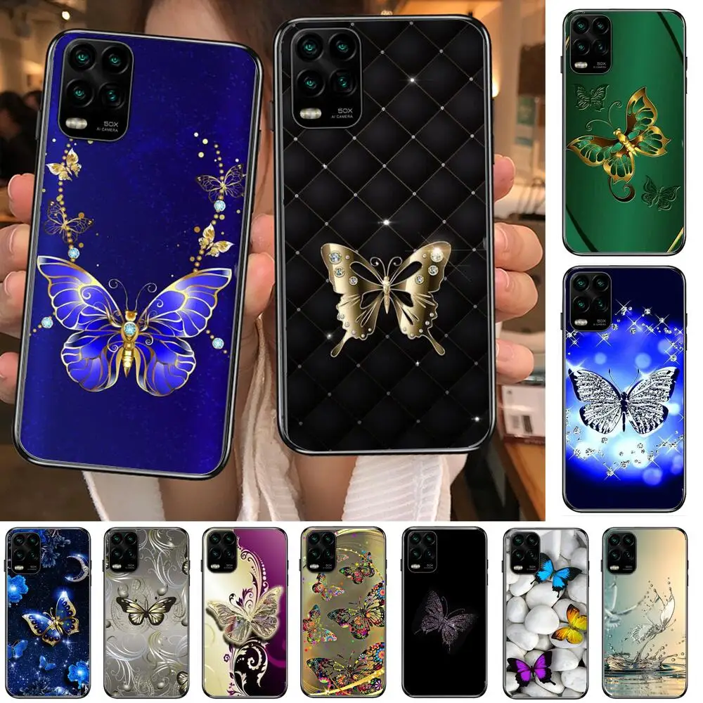 

Pretty butterfly pattern cartoon Phone Case For XiaoMi Redmi Note 10 9 9S 8 7 6 5 A Pro T Y1 Black Cover Silicone Back Pre style