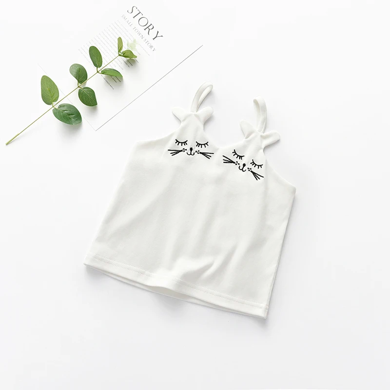 TK02375White Welaken/Летние Стильные футболки без рукавов; модные детские майки и кофточки с рисунком; детское нижнее белье; одежда для маленьких девочек - Цвет: TK02375White