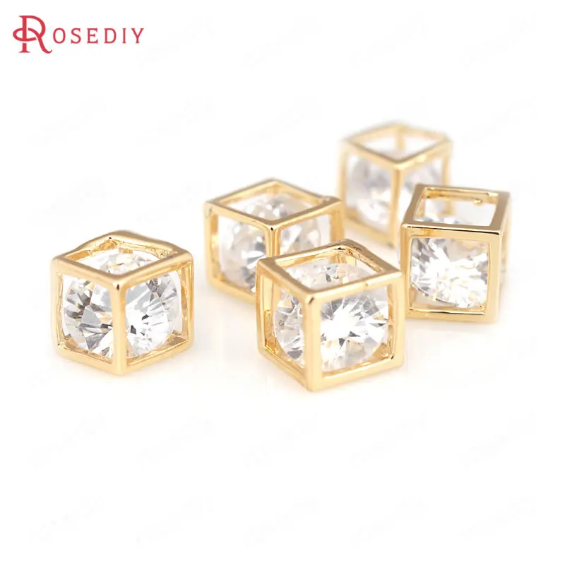 

(D600)6 pieces 5mm 6mm 8mm 24K Champagne Gold Color Brass with Zircon Cube Charms Pendants High Quality Diy Jewelry Accessories