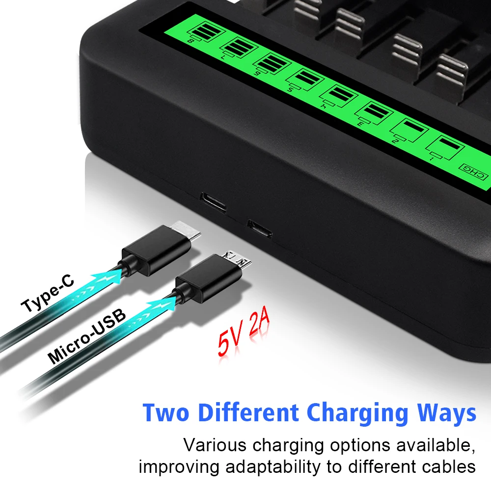 palo 8 slots lcd display smart usb battery charger for 1 2v nimh nicd type c d aa aaa rechargeable battery fast charge device free global shipping