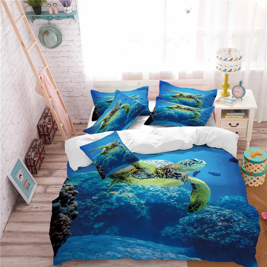 HELENGILI 3D Bedding set Sea turtle Print Duvet cover lifelike bedclothes with pillowcase bed home Textiles #2-06 | Дом и сад