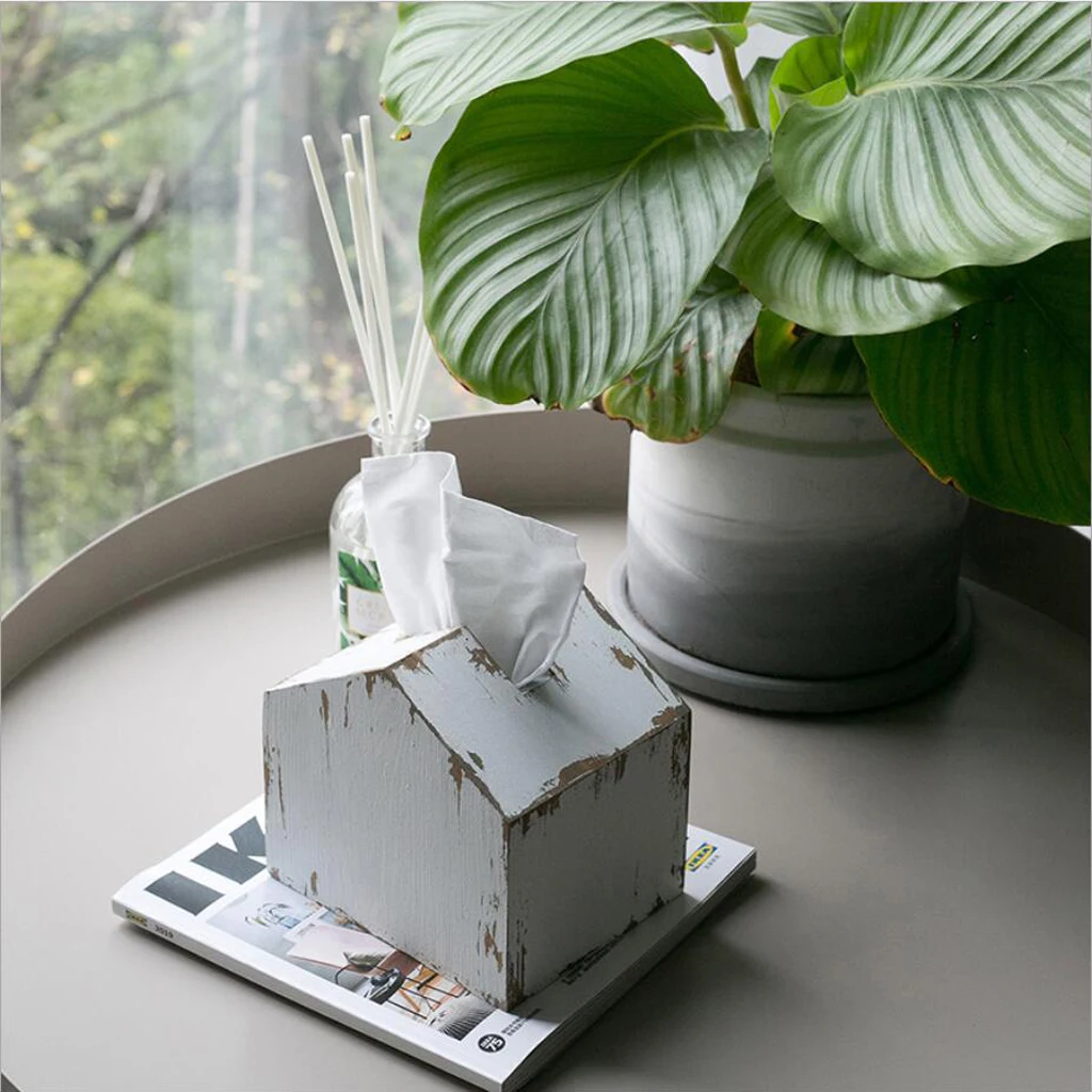 

Wooden Tissue Box Cover Paper Car Auto Home Tabletop Napkin Holder Case