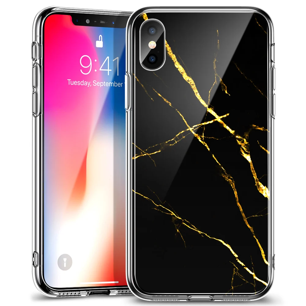 Чехол ESR из закаленного стекла с мраморным рисунком для задней панели IPhone X с полным покрытием, чехлы с закаленным стеклом для IPhone X - Цвет: Black Marble