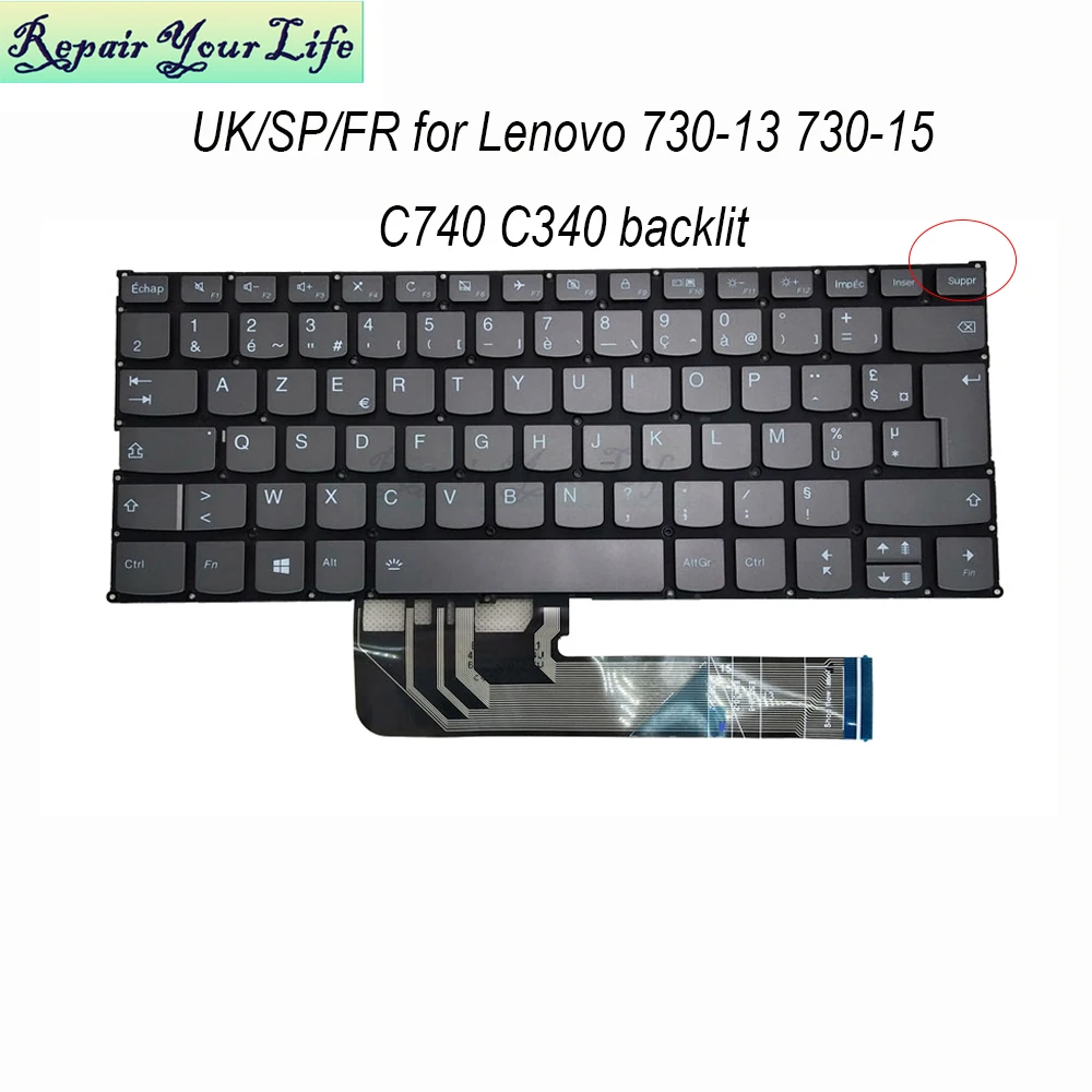 

UK Spanish French azerty backlit keyboard for lenovo Yoga 730-13IKB 13IWL 730-15IWL 15IKB C340 C740-14IML FLEX-14API SN20N045911