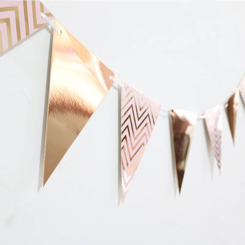 

12 Flags Rose Gold Gilding Garlands Birthday Bunting Banners Pennant Baby Shower Wedding Garland Flags Party Decoration Supplies