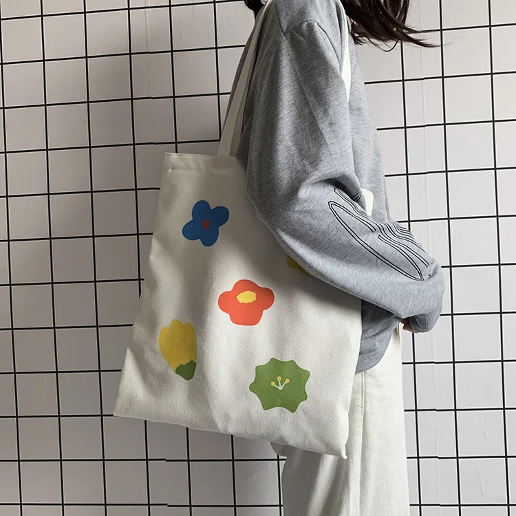 

Cotton Flower Girls School Handbags Large Capacity Women Shopping Bag Casual Tote Floral Pattern Ladies Canvas Shoulder Bags