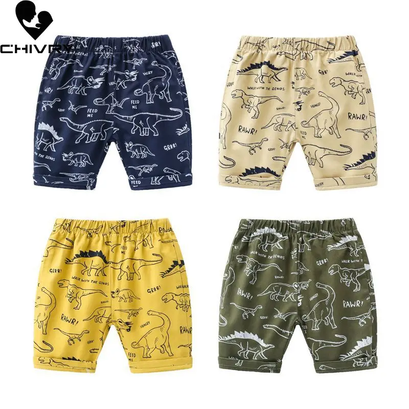 

New 2020 Kids Boys Summer Fashion Beach Shorts Children Short Pants Kids Boys Dinosaur Print Mid Waist Cotton Sports Shorts