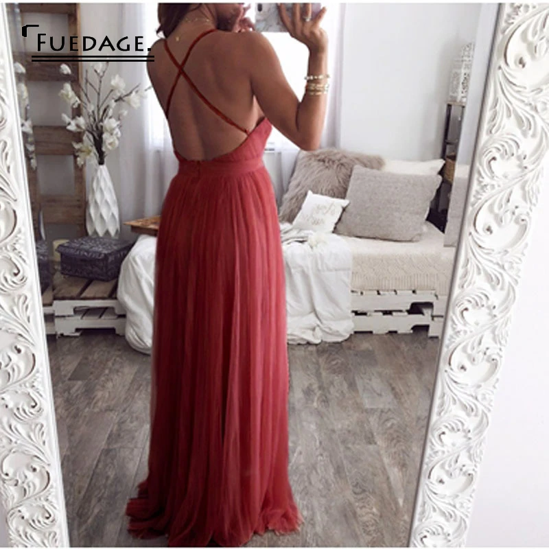 Fuedage/летнее Сексуальное Женское Сетчатое платье на тонких бретелях с глубоким