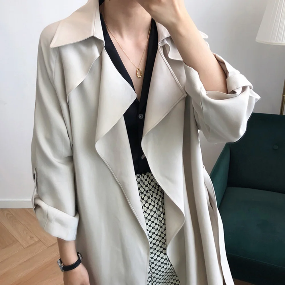 Тренч Женский в стиле оверсайз с длинным рукавом модный офисный шик тонкая