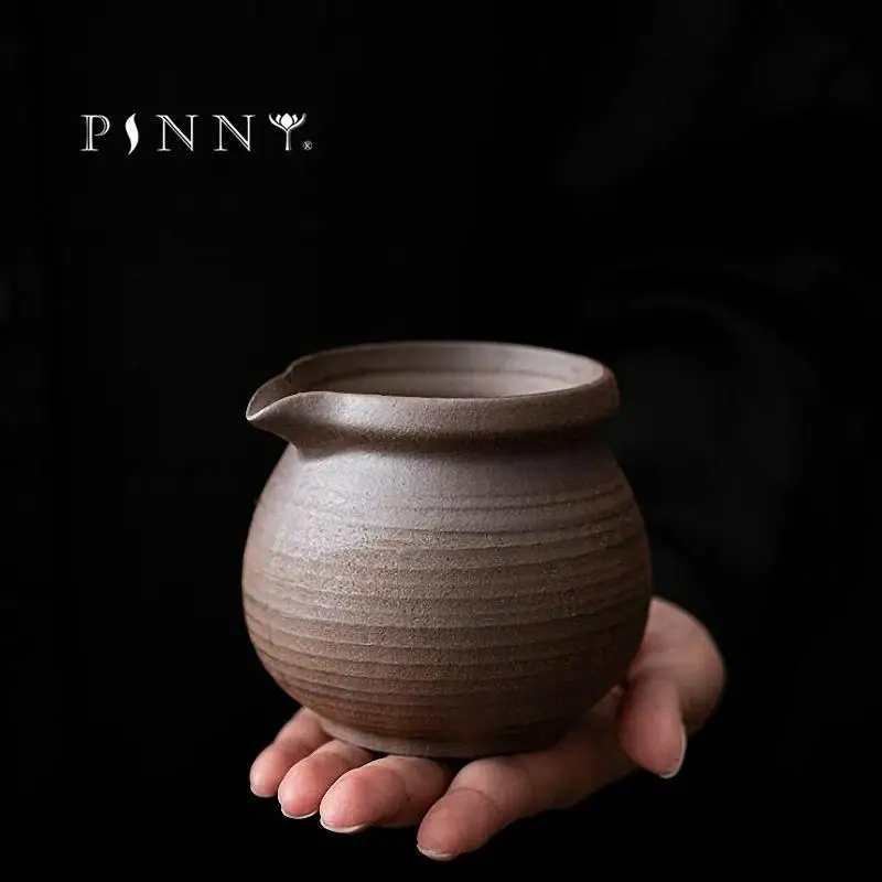 

PINNY 280ML Japanese Style Retro Coarse Pottery Cha Hai Unglazed Kung Fu Tea Service Hand Made Tea Cups