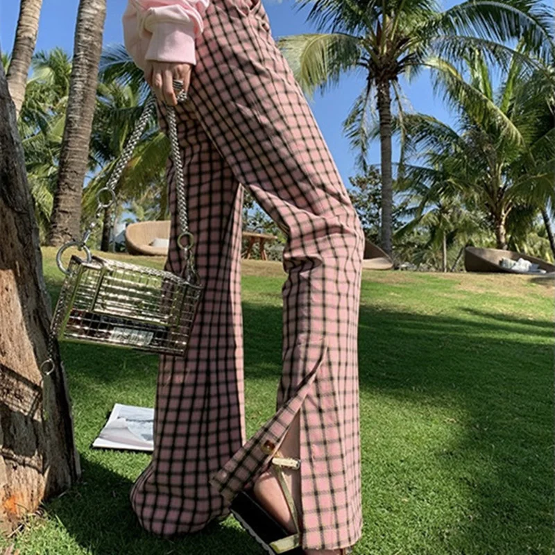 

Брюки женские клетчатые трапециевидные, элегантные длинные повседневные штаны, весна-лето