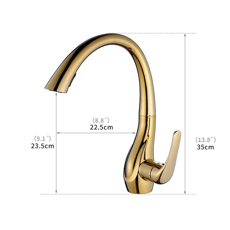 

Hot Sale Kitchen Faucet Pull Out Golden Plate All Around Swivel Spout Hot and Cold Spray Head Kitchen Taps Mixer
