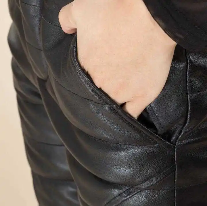 

Winter sheep skin leather pants Female pencil pants Women slim trousers thickening Warm Genuine leather White duck down pants