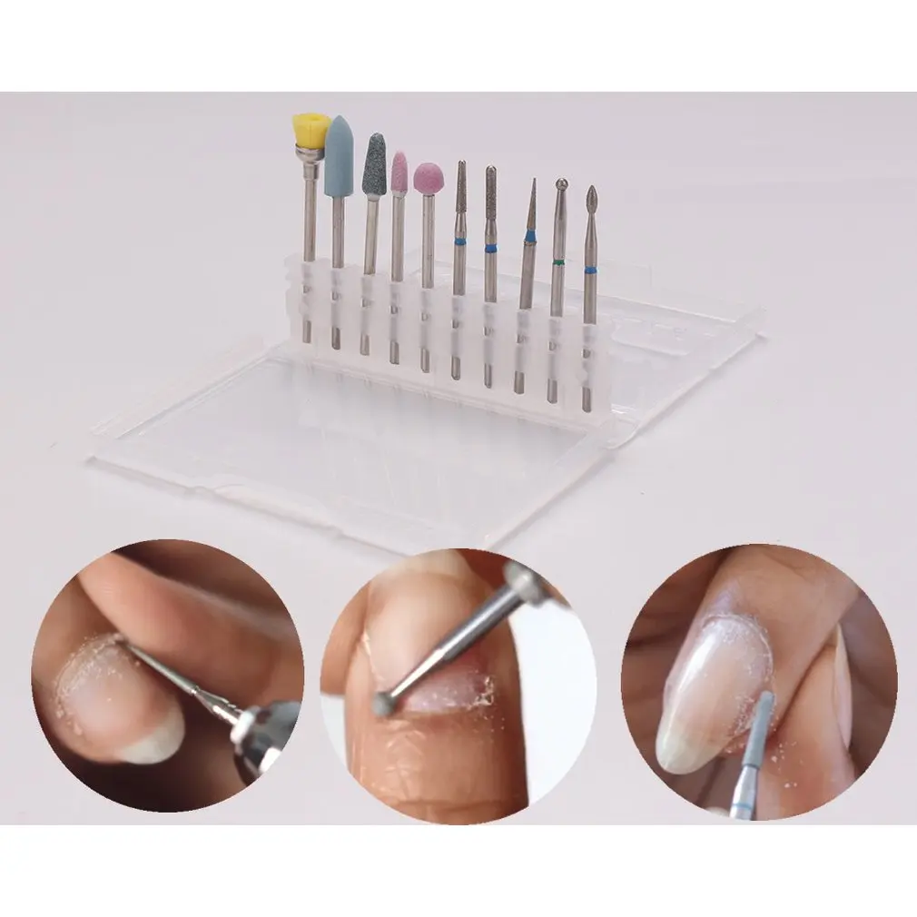 

10 Pieces Cuticle Clean Drill Bits Set Diamond Nail Tungsten Steel Alloy Grinding Head Set for Russian Manicure