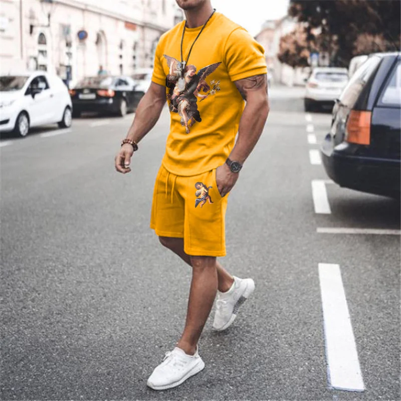 

2021 Casual Suit Men's Printed Round Neck Short Sleeve Men's Two-piece Set