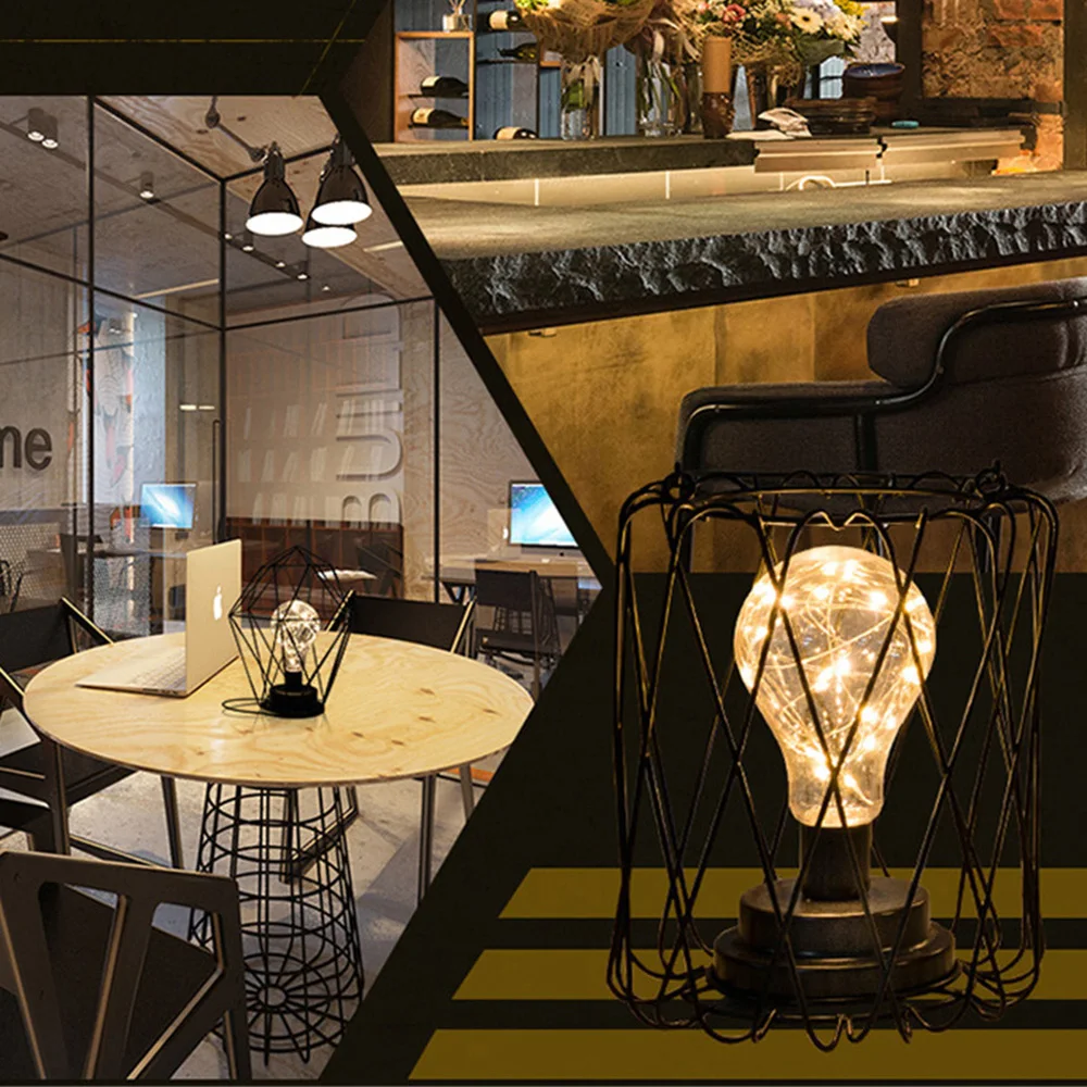 저렴한 Battery Powered Vintage Table Lamp LED Bedside Lamp Hanging Lantern Lamp Night Lamp With LED Edsion Bulb For Christmas Decor