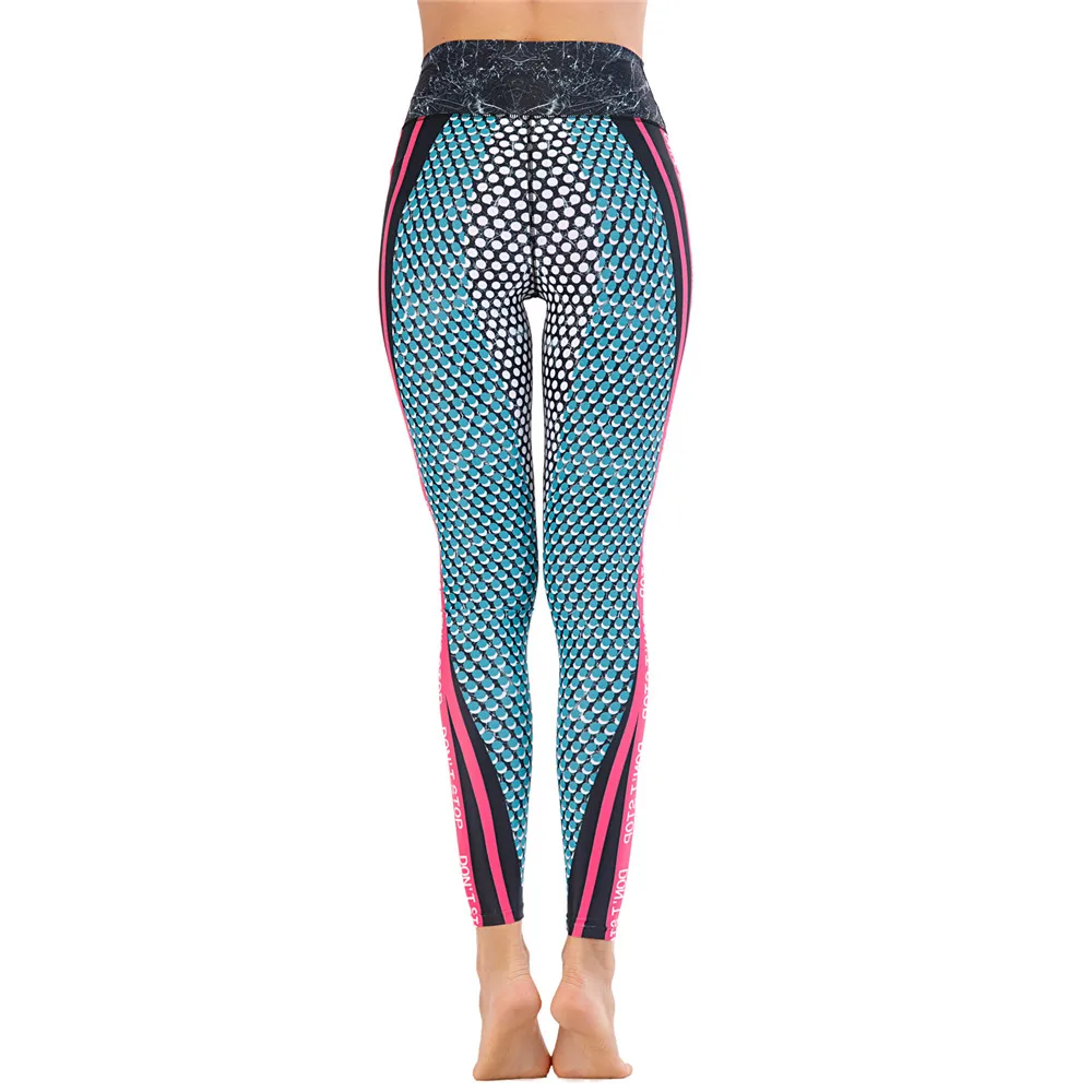 

Blue Dot Print Women Gym Yoga Pants High Waist Running Sport Legging Sportwear Training Buttocks Elastic Force Lift Hips Fitness