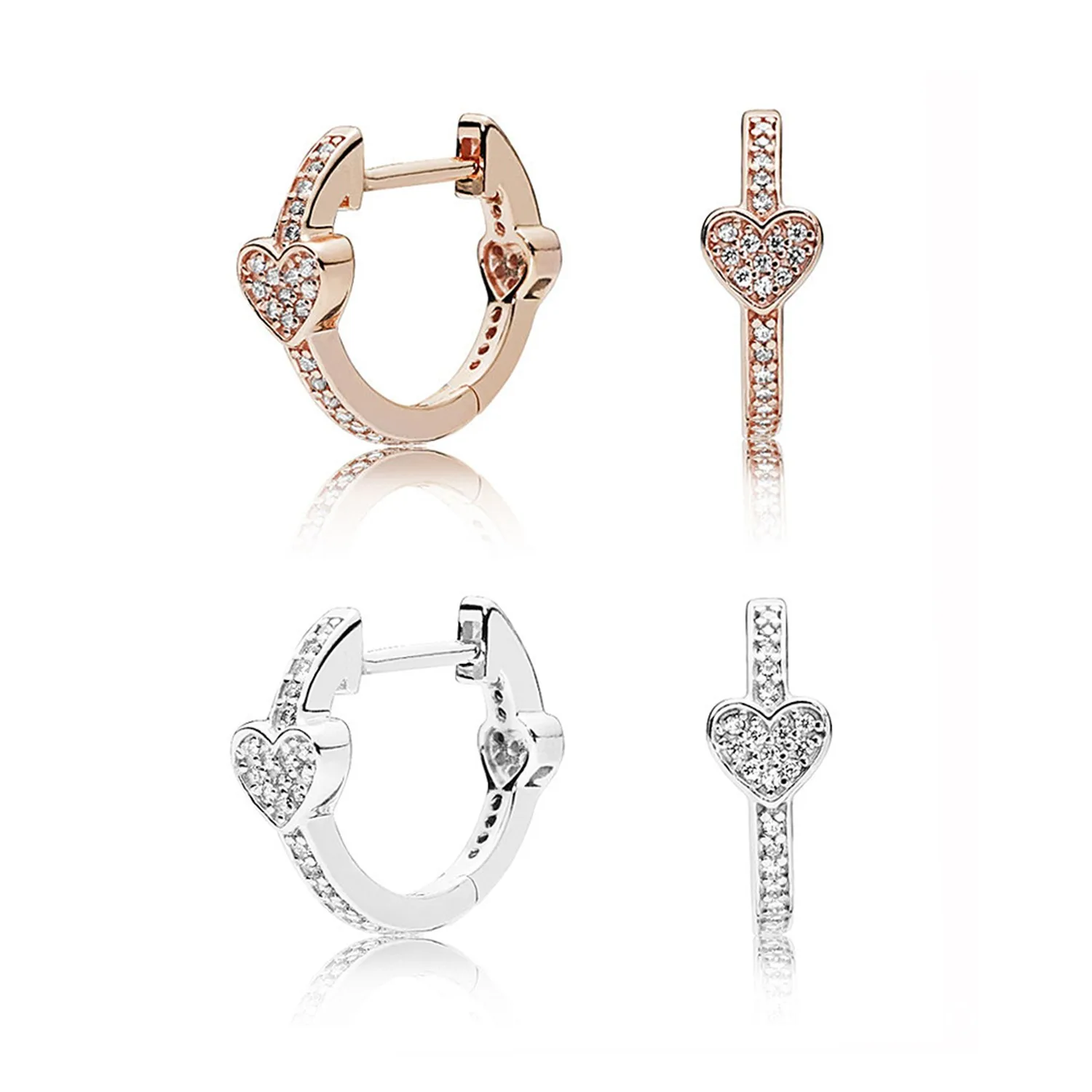 

Original 925 Sterling Silver Pan Earring Alluring Hearts With Crystal Studs Pan Earring For Women Wedding Gift Fashion Jewelry