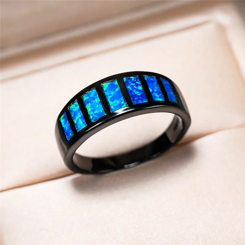 

Charming Rainbow Fire Opal Rings For Women Antique Black Gold Filled White/Blue Birthstone Ring Female Luxury Engagement Jewelry
