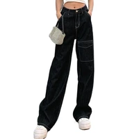 black jeans women spring 2021 fashion korean style high waist loose wide leg denim trousers woman casual pockets straight jeans