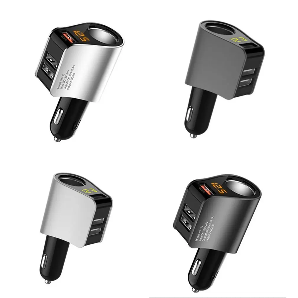 

2021 Safe Cigarette Lighter 3 USB Port Car Charger QC3.0 Fast Charge Adapter Digital Display Real-time Voltage Detect Universal