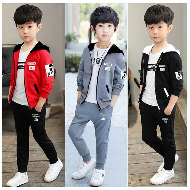 Модная Осенняя куртка для мальчиков-подростков + штаны комплект детской одежды