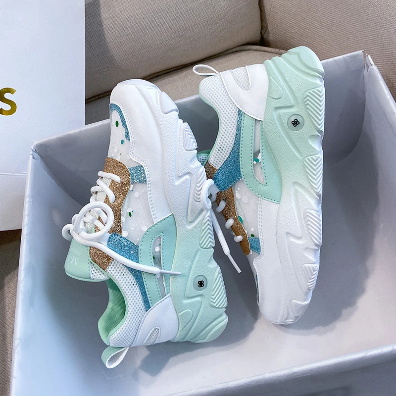 Кроссовки женские на платформе повседневная сетчатая обувь шнуровке