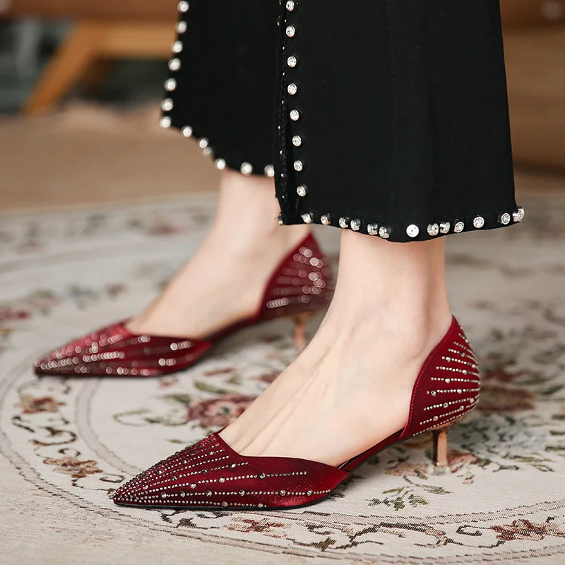 

Glass rhinestone shoes new French hollow stiletto shoes women's shoes 5CM