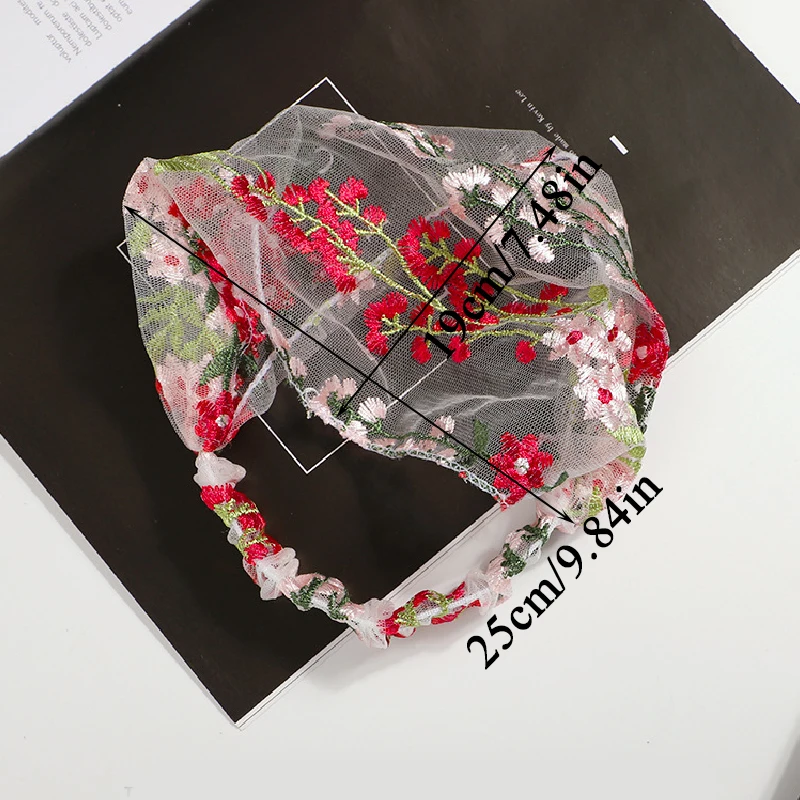 Повязка на голову женская кружевная с цветочной вышивкой винтажная широкая