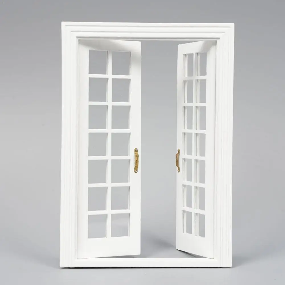 

White Color Dollhouse Miniature 1:12 Window Wood Doll House Window Hollow Miniature Dollhouse Furniture DIY Out X8C5