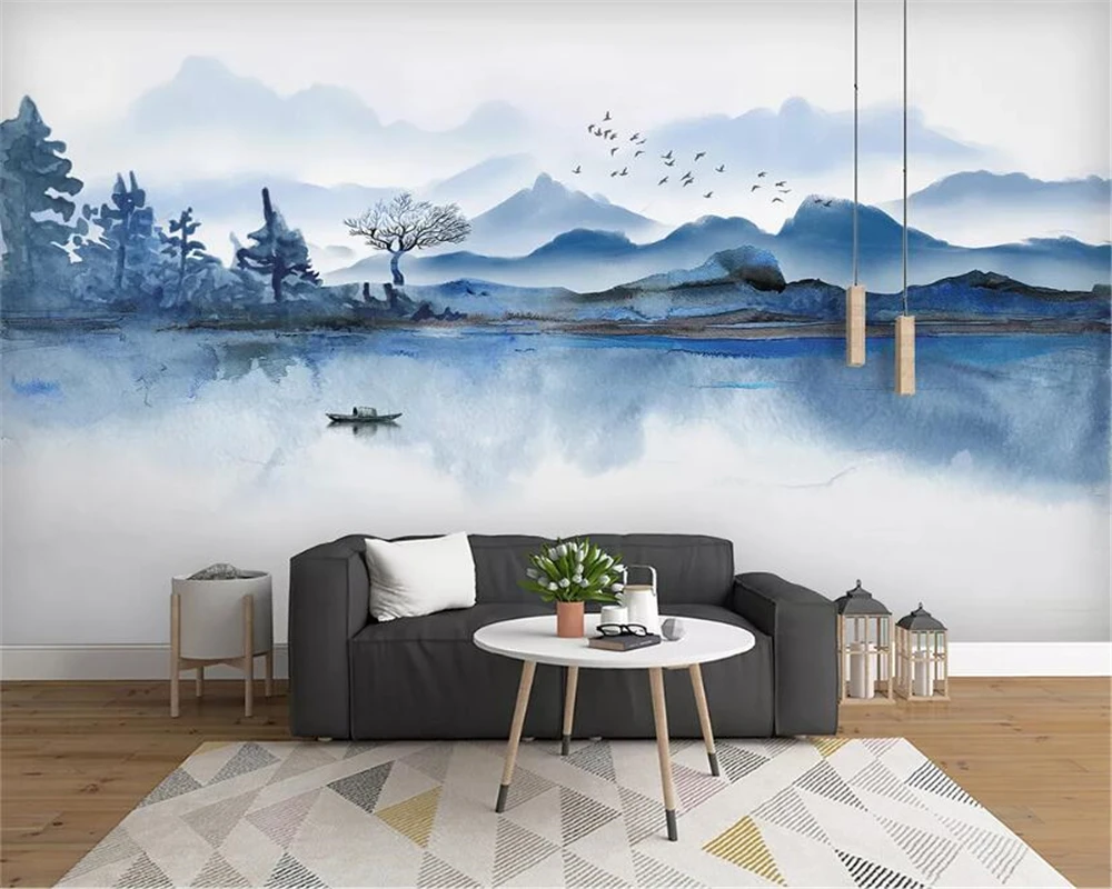 

beibehang Modern minimalist new Chinese ink landscape TV background wall decoration painting custom wallpaper mural photos