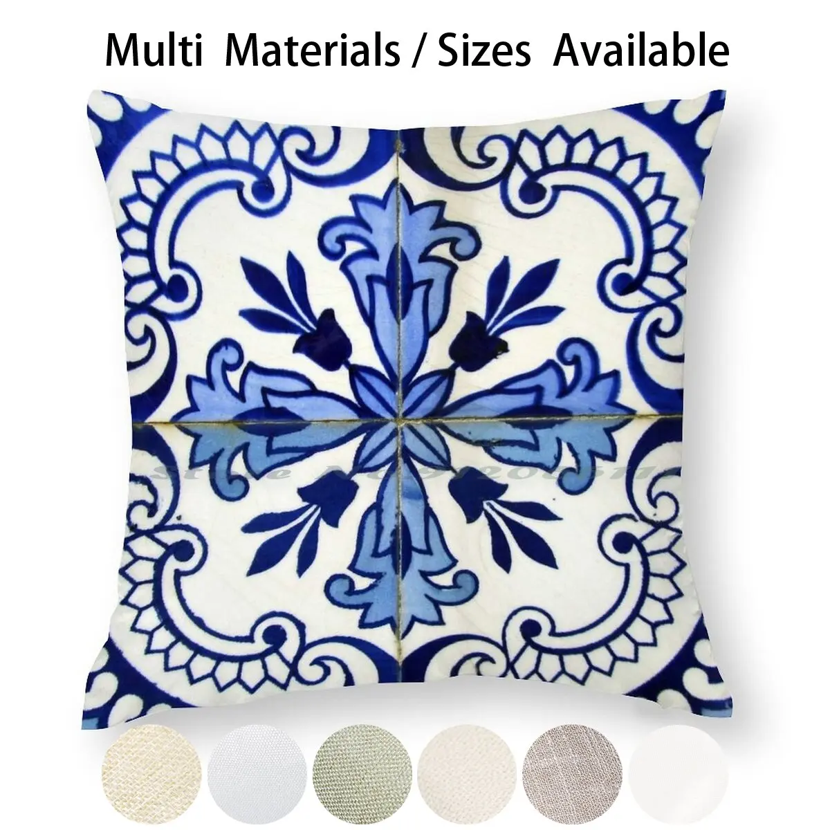 Сине-белая наволочка с рисунком Azulejos для подушки Порто из хлопка льна сине-белая