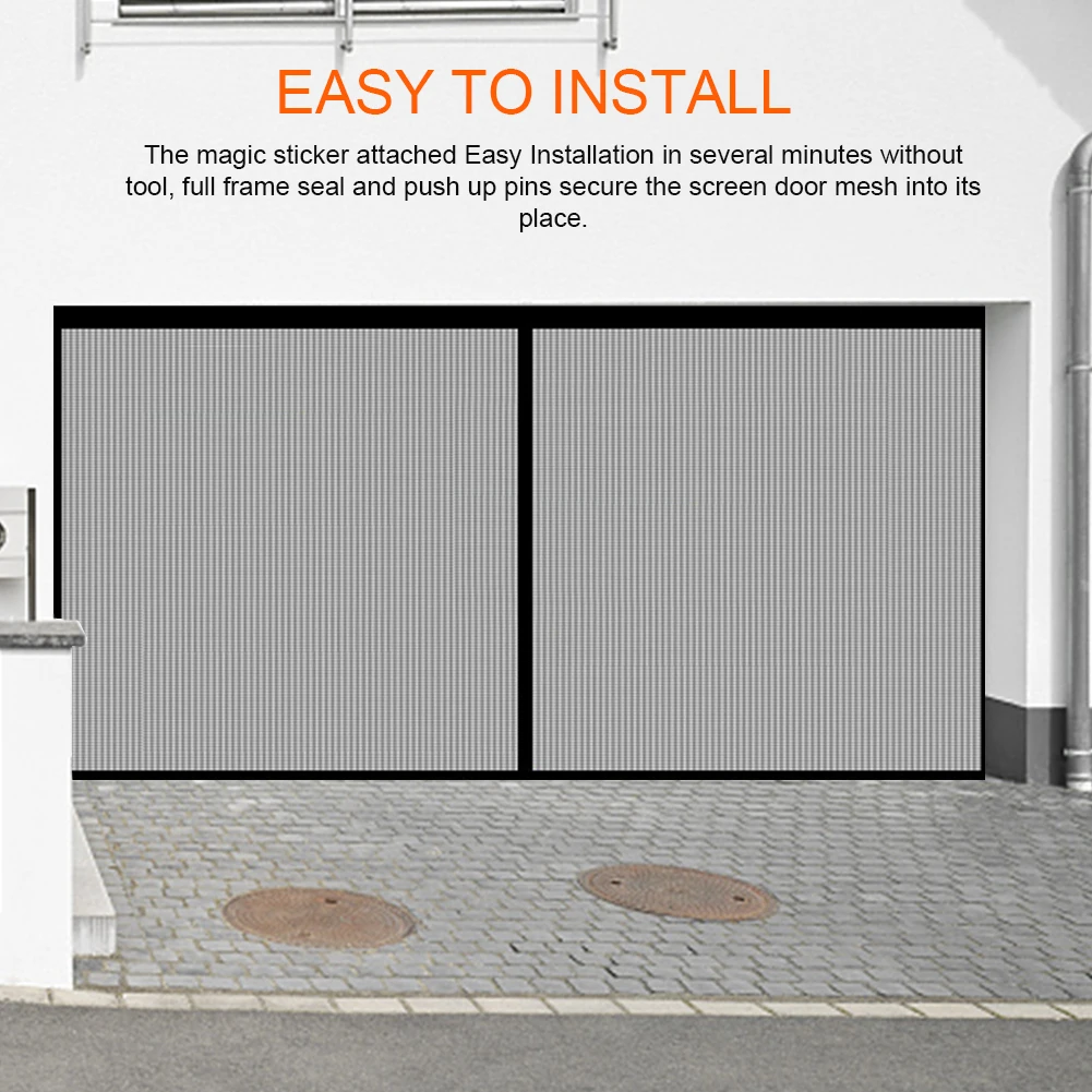 

2x4m Easy Install With Hook Double Mesh Accessories Loop Tape 2 Car DIY Fiberglass Anti Fly Insect Hands Free Garage Door Screen