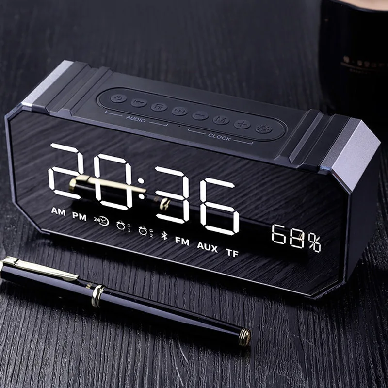 Сигнализация Colck 10 Вт Bluetooth беспроводной динамик FM радио ЖК-дисплей зеркало