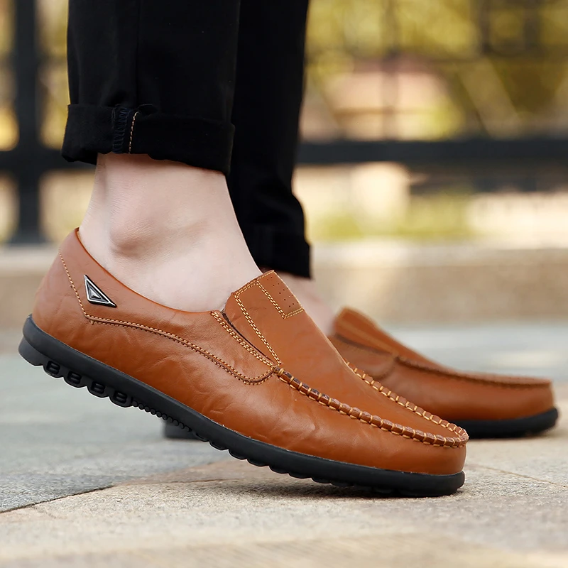 

Men Casual Shoes 2020 Leather Mens Loafers Moccasins Soft Breathable Slip on Boat Shoes Plus Size 37-47 Peas shoes For men %