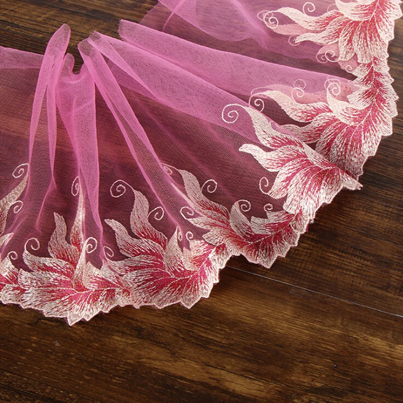 20Yards New Arrival Red Golden Edge Lace Trim Embroidery Tulle 21cm Wide |