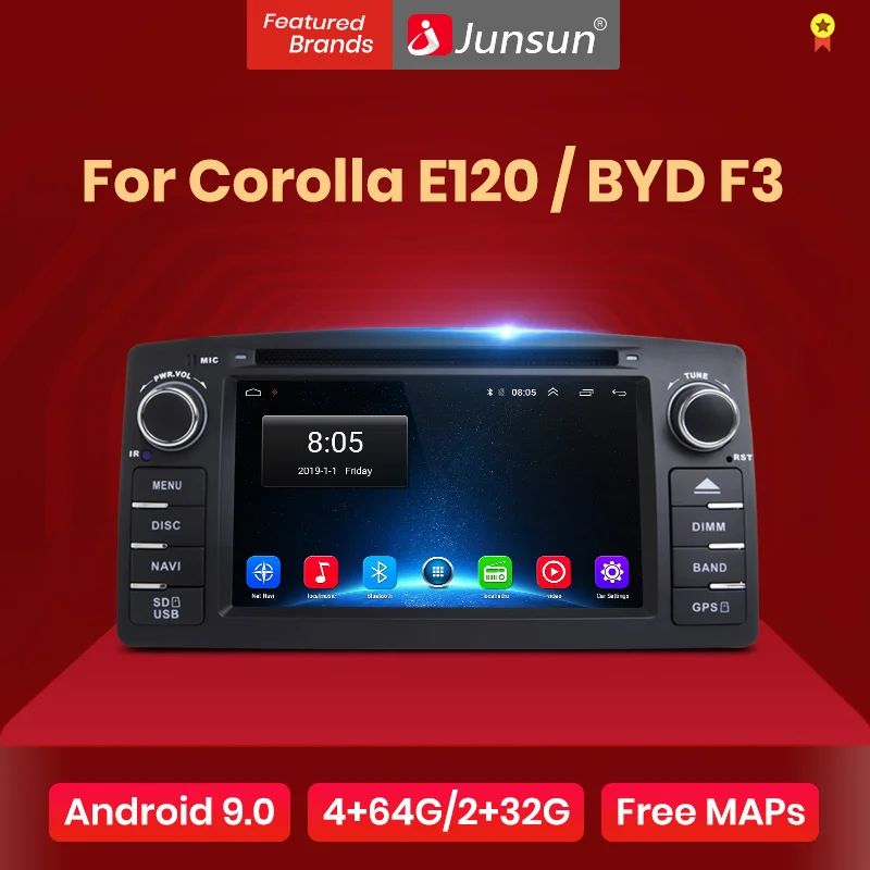 Junsun 4G + 64G DSP Android 9 0 2Din для Toyota Corolla E120/BYD F3 Автомобильный мультимедийный видео плеер