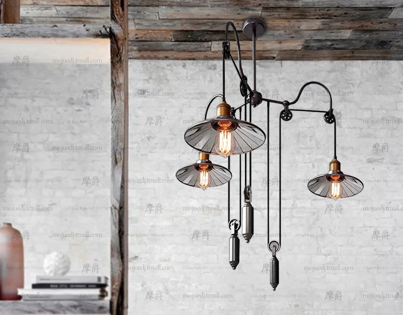 

Loft Restaurant American Industrial Style Trigeminal Lift Telescopic Stick Mirror Pendant Lamp luminaria pendente
