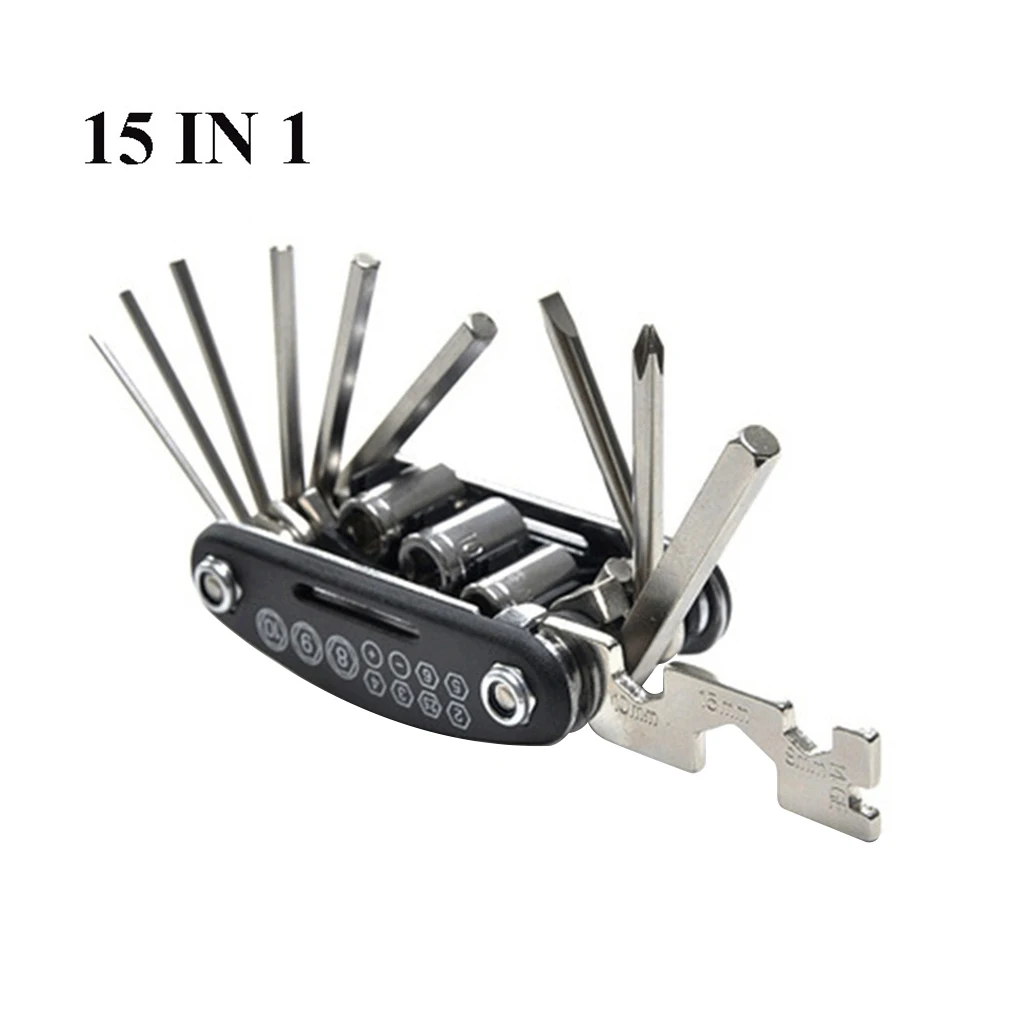 

15-in-1 Bike Repair Tool Portable Folding Design Screwdriver Wrench Bicycle Repair Multitool Pocket Tool