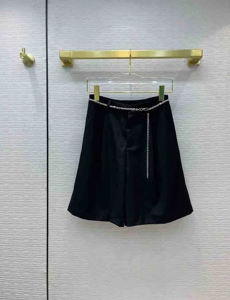 

Модные черные брюки до колен для женщин, лето 2021, хорошего качества, 100% хлопковые брюки с украшением цепей, широкие брюки с высокой талией