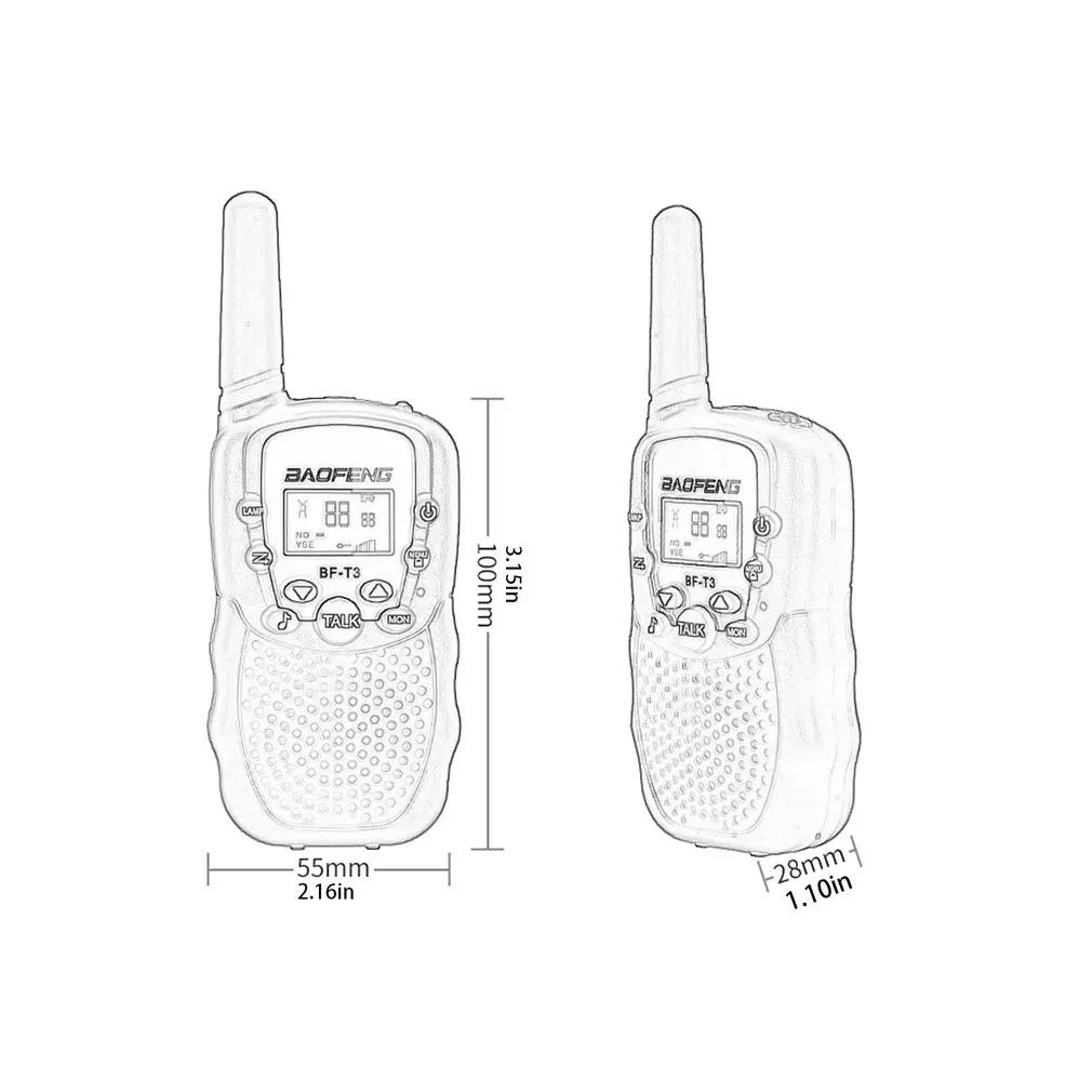 

2Pcs set Baofeng BF-T3 UHF462-467MHz 8 Channel Portable Two-Way 10 Call Tones Radio Transceiver for Kids Radio Walkie Talkie