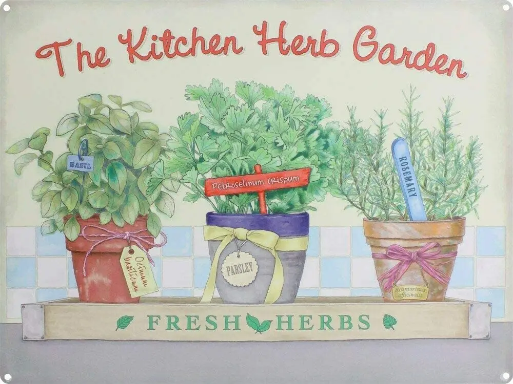 

Metal Tin Sign Poster The Kitchen Herb Garden Fresh Herbs Plaque Home Backyard Shopping Mall Wall Decoration Plaque Metal Plate
