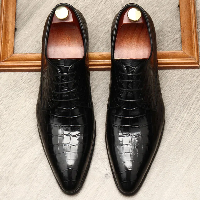 

Black Brown Men Oxfrod Shoes Quality Breathable Lace Up Cap Toe Men Dress Shoes Business Wedding Genuine Leather Formal Shoes