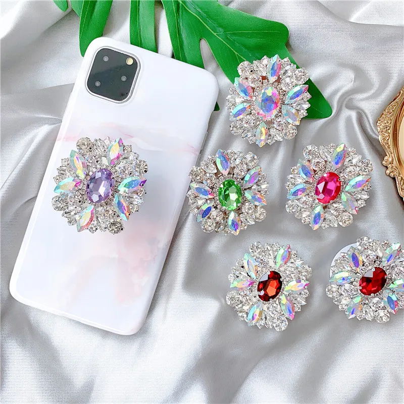 

Ins Korea Crystal Gem Luxury Telescopic Stand Phone Folding Stand Universal Rhinestone Phone Grip For Iphone Phone Accessories